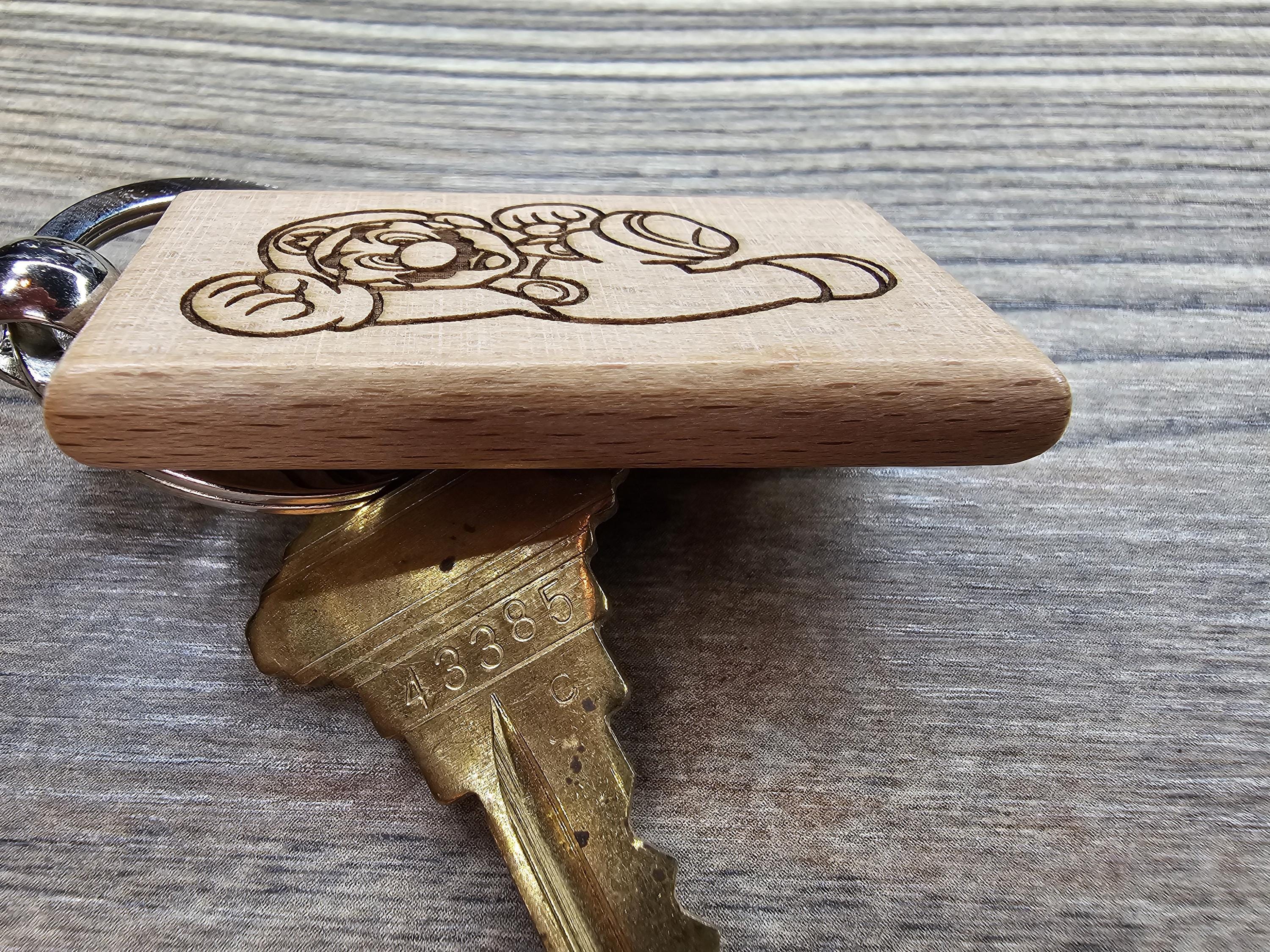Laser engraved hardwood Mario keychain / bag charm: NES super mario bros gamer gift
