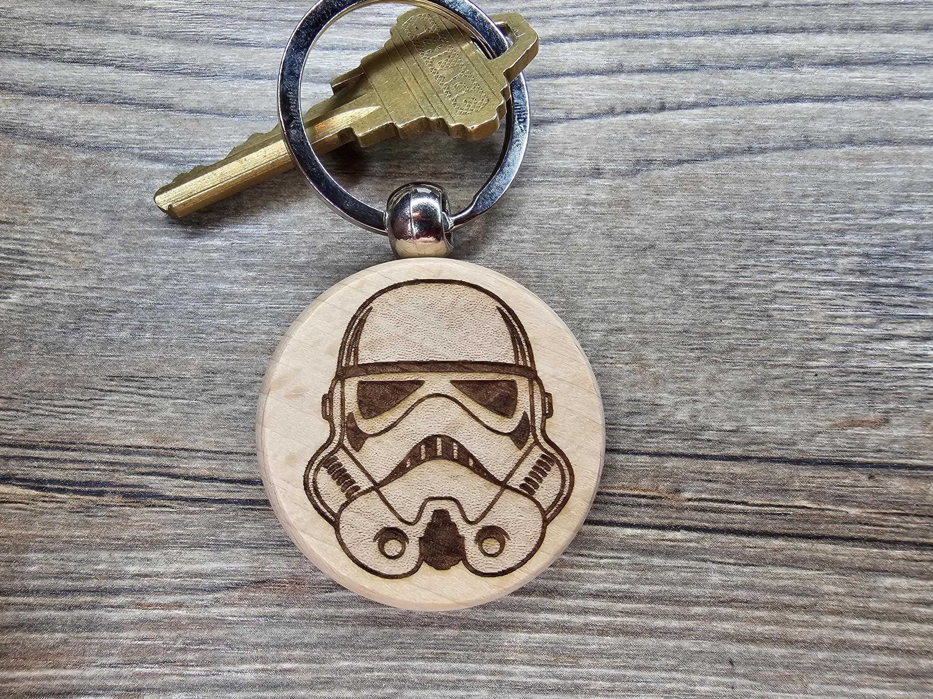 Laser engraved Stormtrooper helmet keychain / bag charm: hardwood star wars fan gift