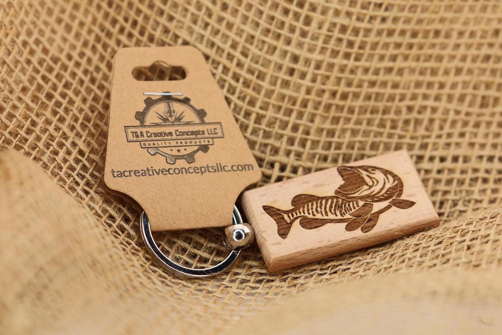 Laser engraved hardwood muskie keychain / bag charm - fishing gift