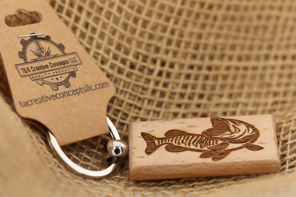 Laser engraved hardwood muskie keychain / bag charm - fishing gift