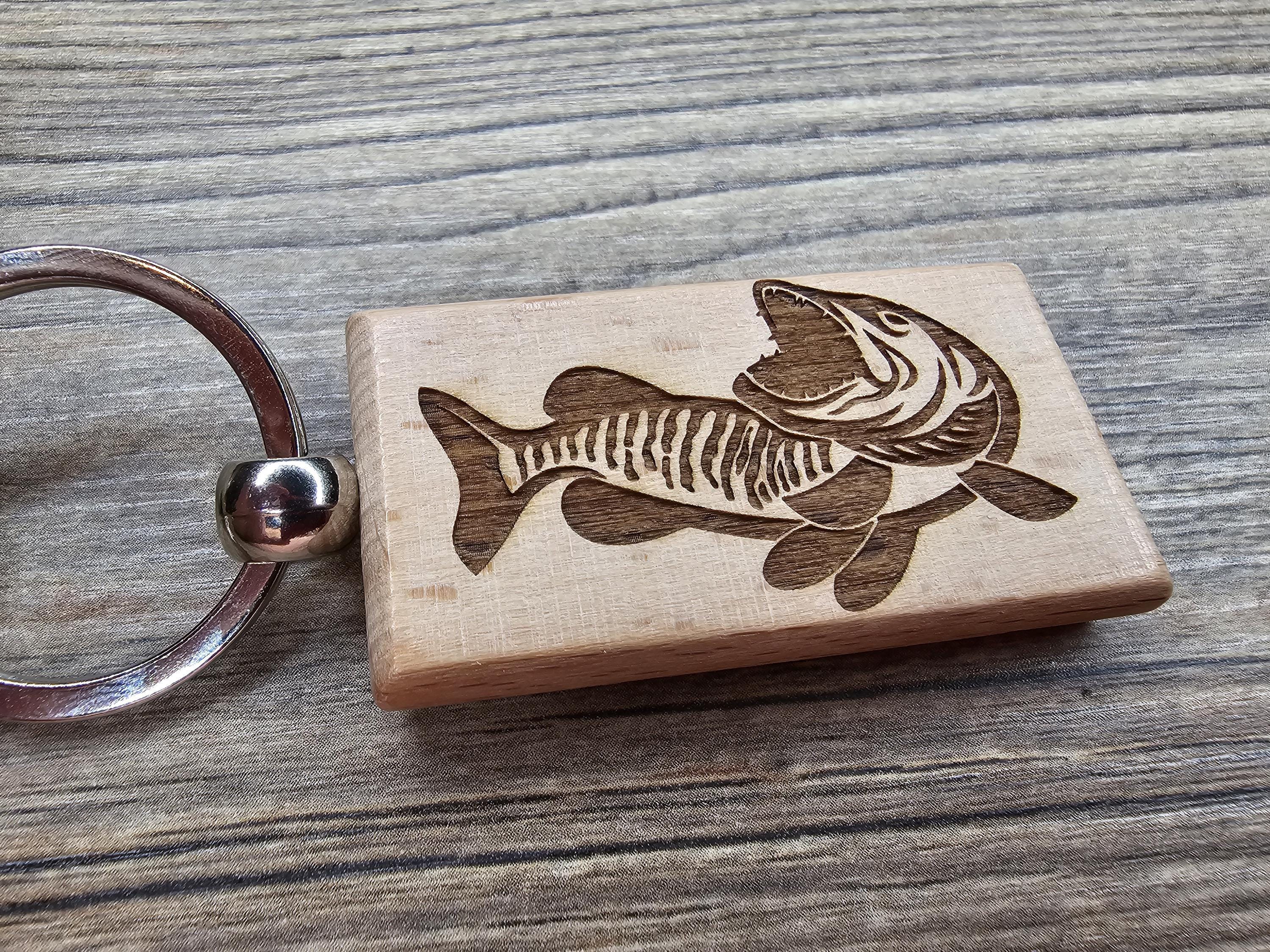 Laser engraved hardwood muskie keychain / bag charm - fishing gift