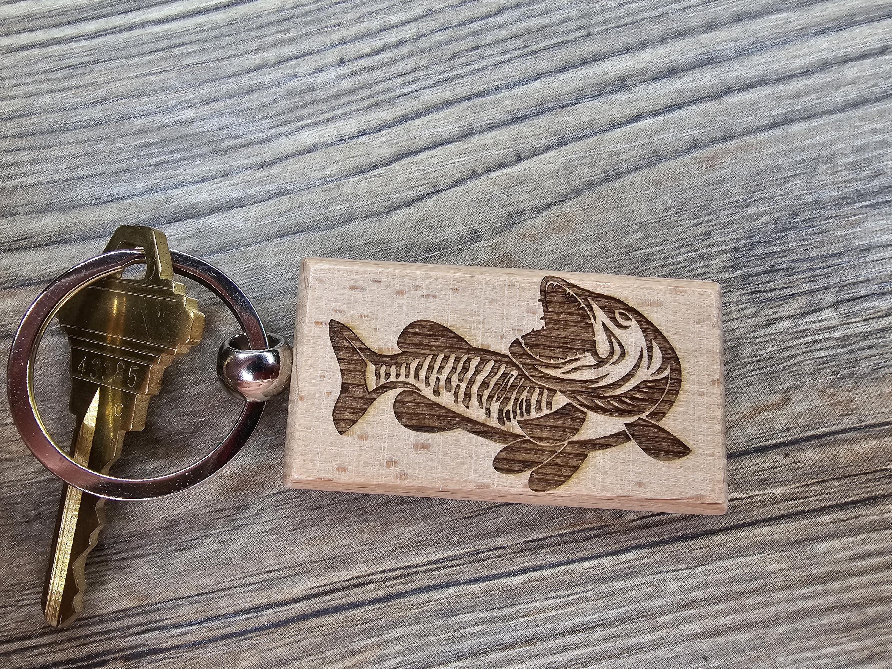 Laser engraved hardwood muskie keychain / bag charm - fishing gift