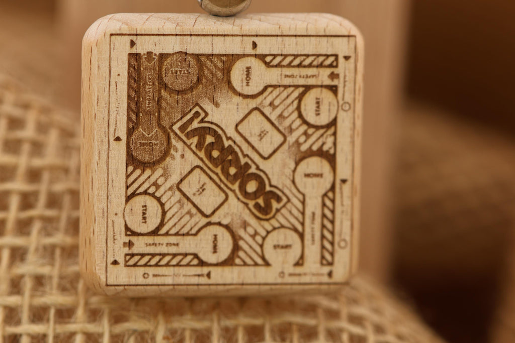 Sorry! board game keychain / bag charm: laser engraved wood & stainless steel