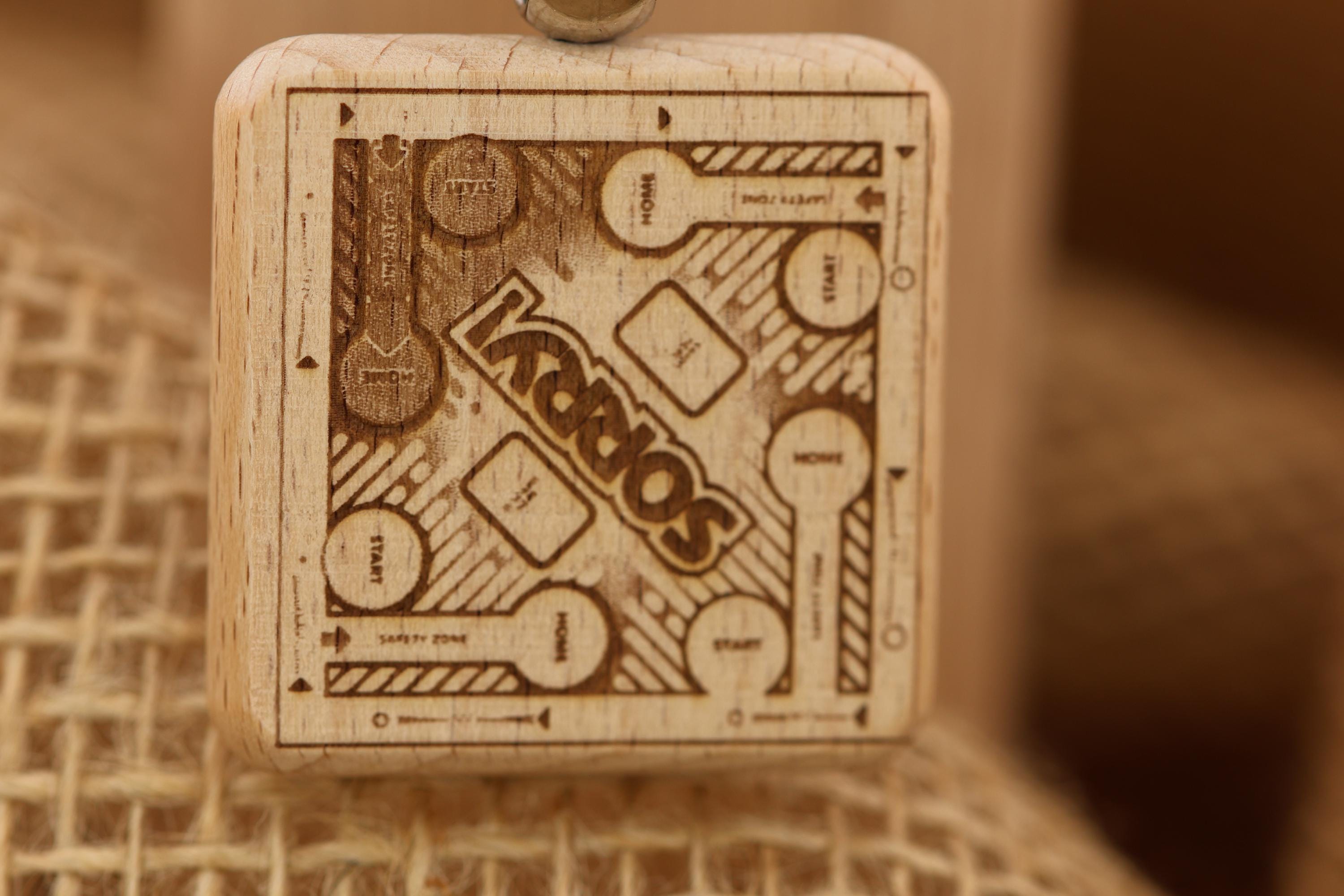 Sorry! board game keychain / bag charm: laser engraved wood & stainless steel