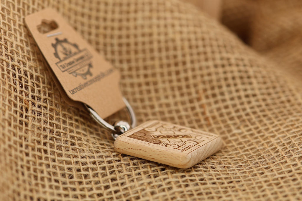 Sorry! board game keychain / bag charm: laser engraved wood & stainless steel