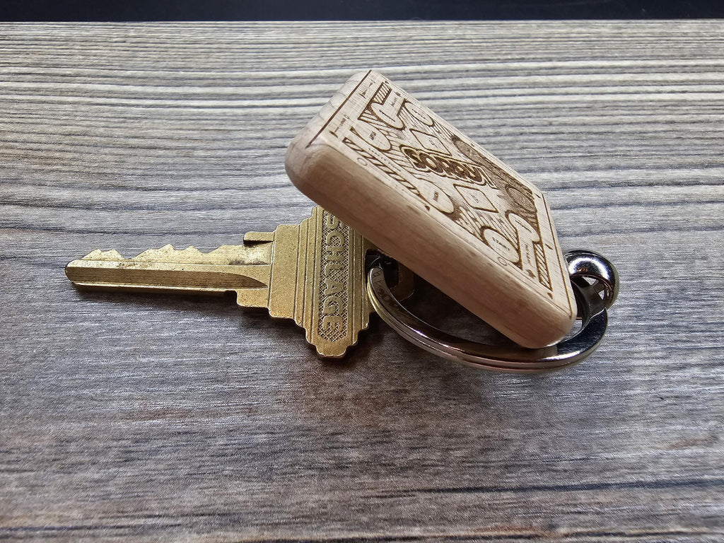 Sorry! board game keychain / bag charm: laser engraved wood & stainless steel