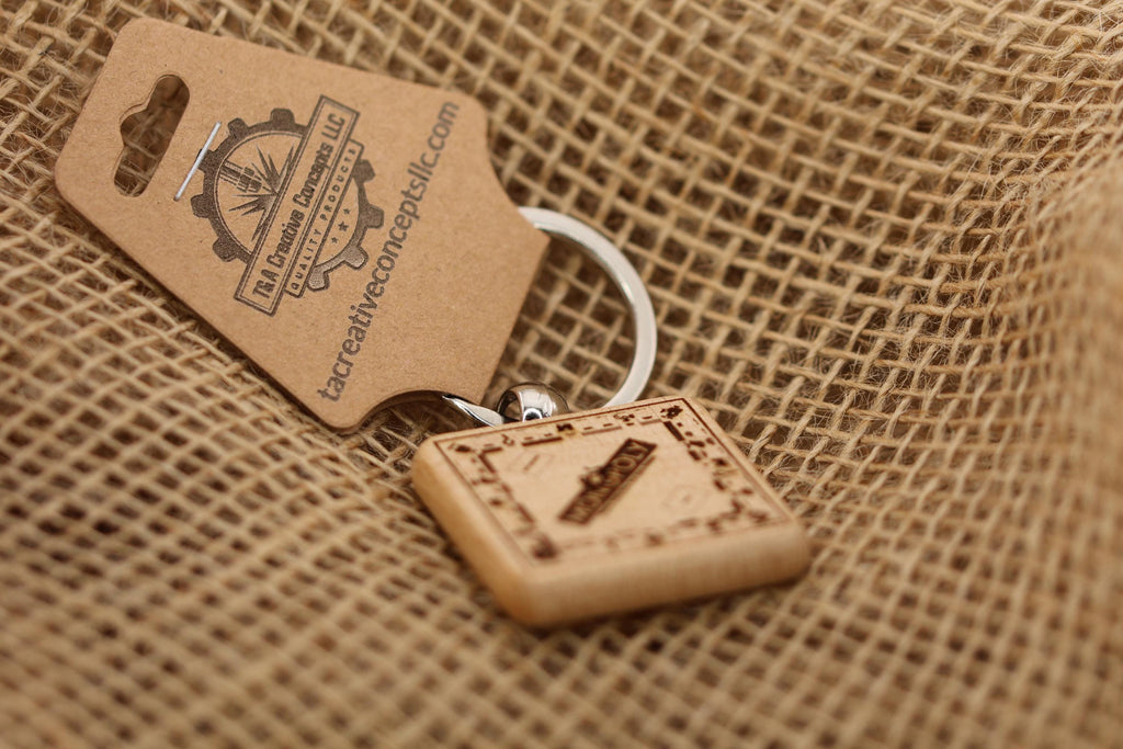 Monopoly board game keychain / bag charm: laser engraved hardwood, stainless steel keyring