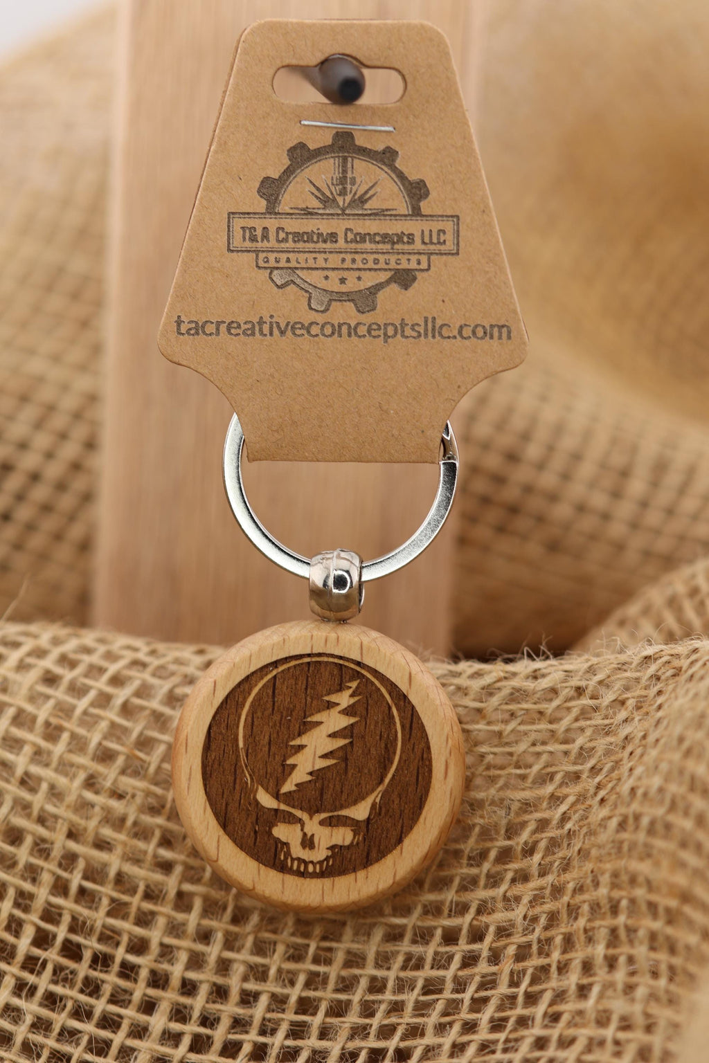 Grateful Dead steal your face keychain - Bag Charm – double-sided laser engraved wood with stainless steel keyring, music fan gift