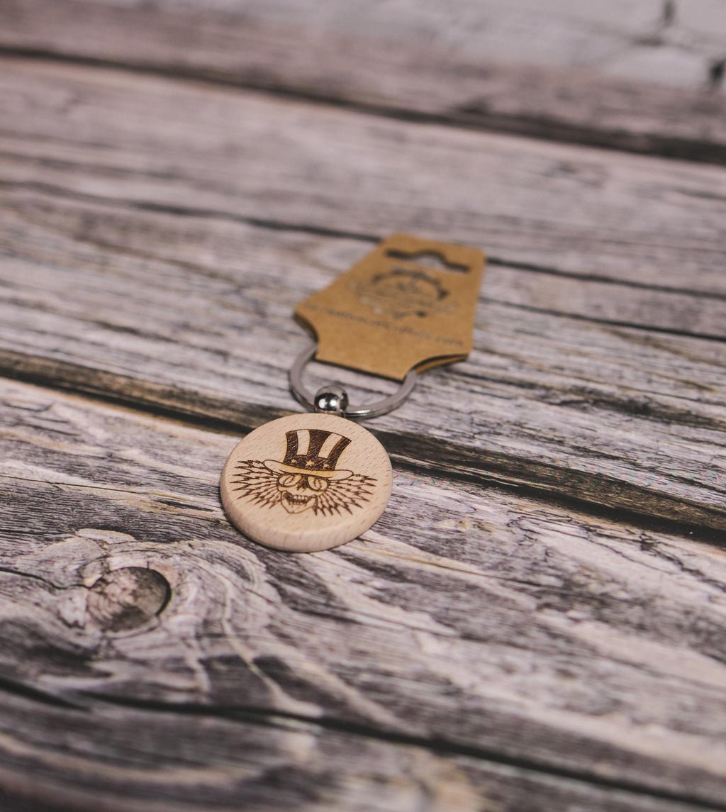 Grateful Dead Uncle Sam keychain / bag charm– double-sided laser engraved wood with stainless steel keyring, music fan gift