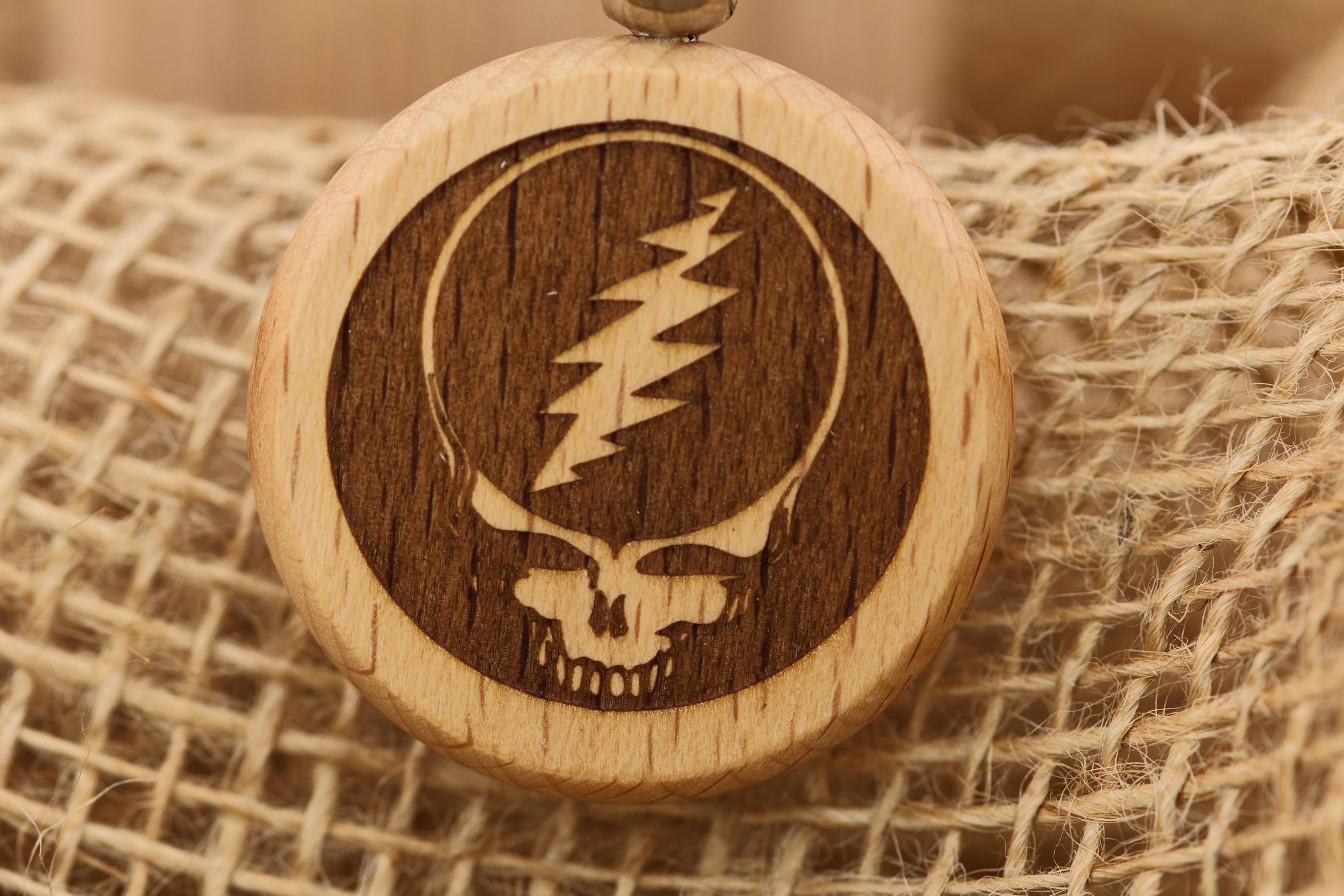 Grateful Dead steal your face keychain - Bag Charm – double-sided laser engraved wood with stainless steel keyring, music fan gift