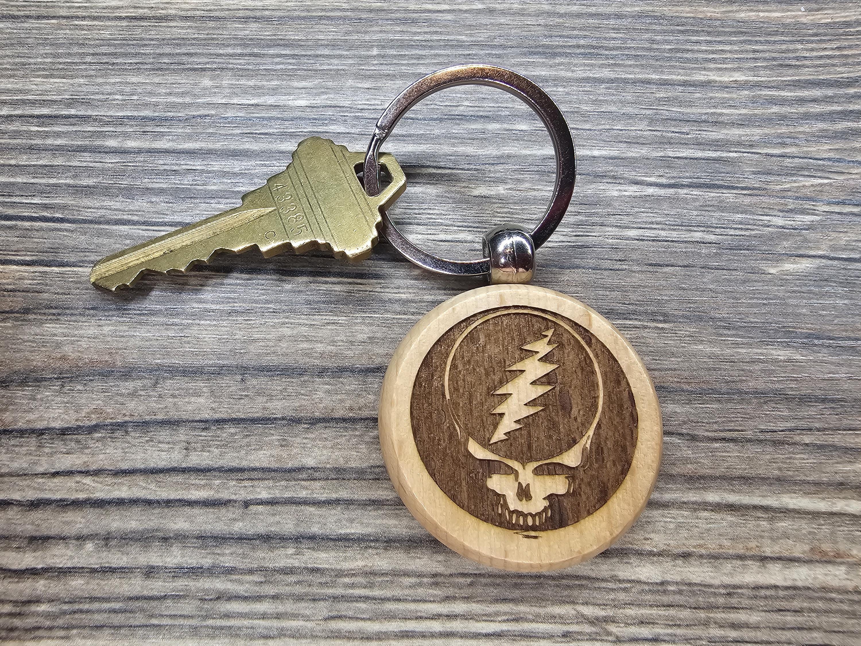 Grateful Dead steal your face keychain - Bag Charm – double-sided laser engraved wood with stainless steel keyring, music fan gift