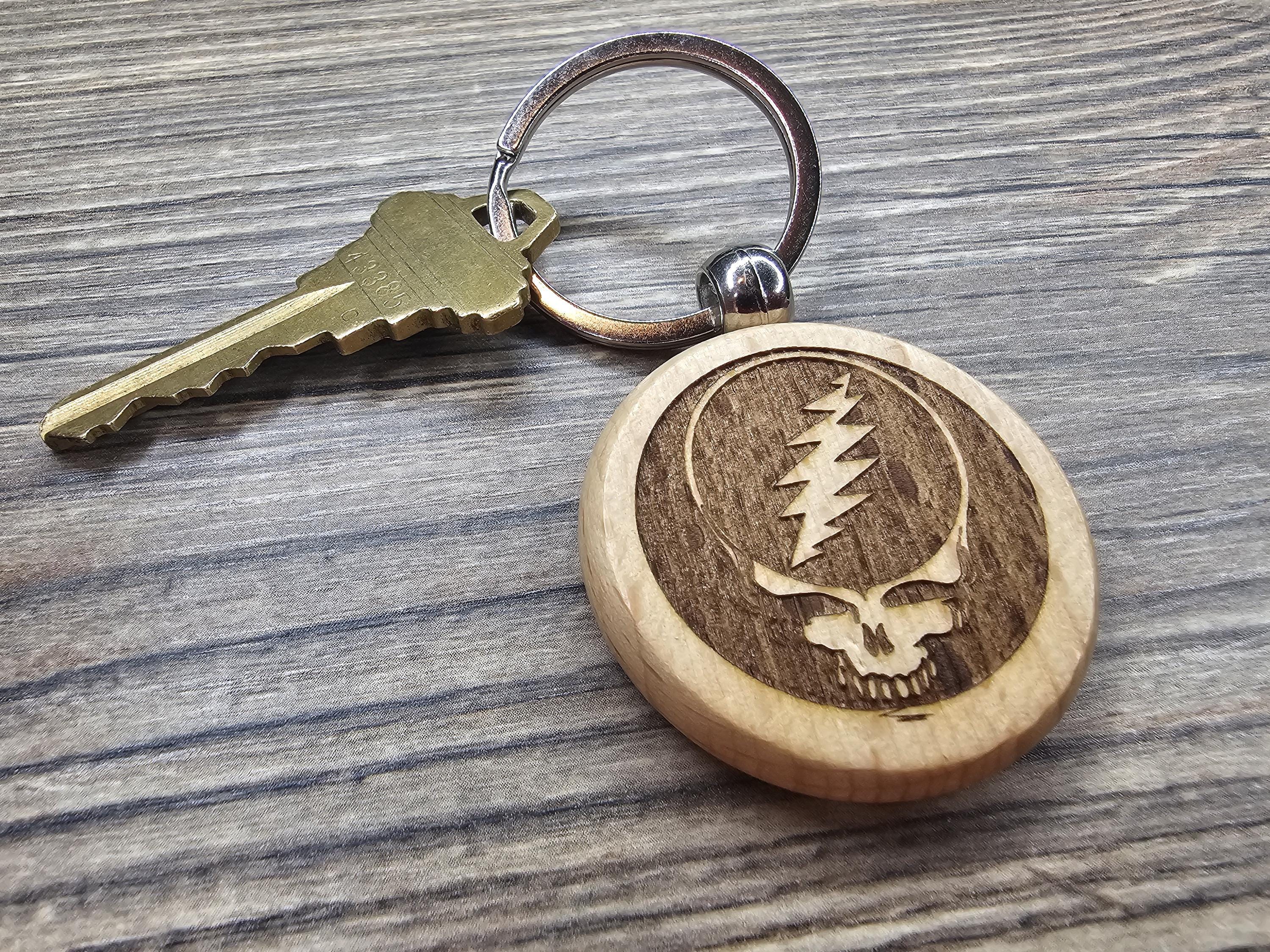 Grateful Dead steal your face keychain - Bag Charm – double-sided laser engraved wood with stainless steel keyring, music fan gift