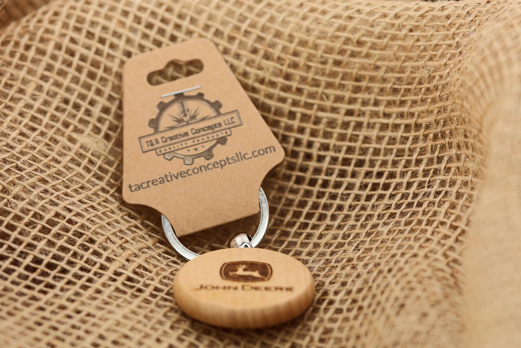 John Deere keychain - bag charm: laser engraved hardwood tractor keyring