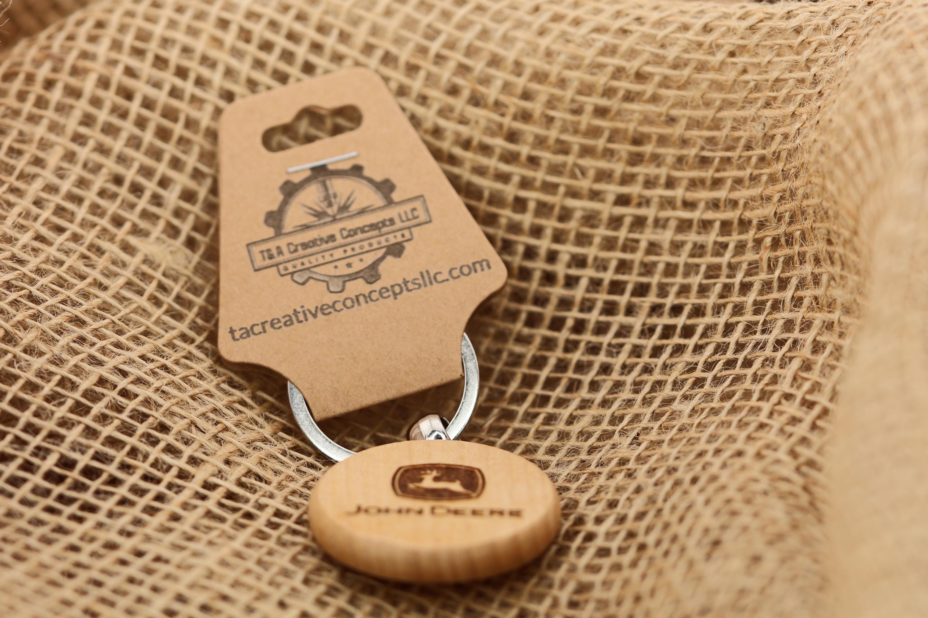 John Deere keychain - bag charm: laser engraved hardwood tractor keyring