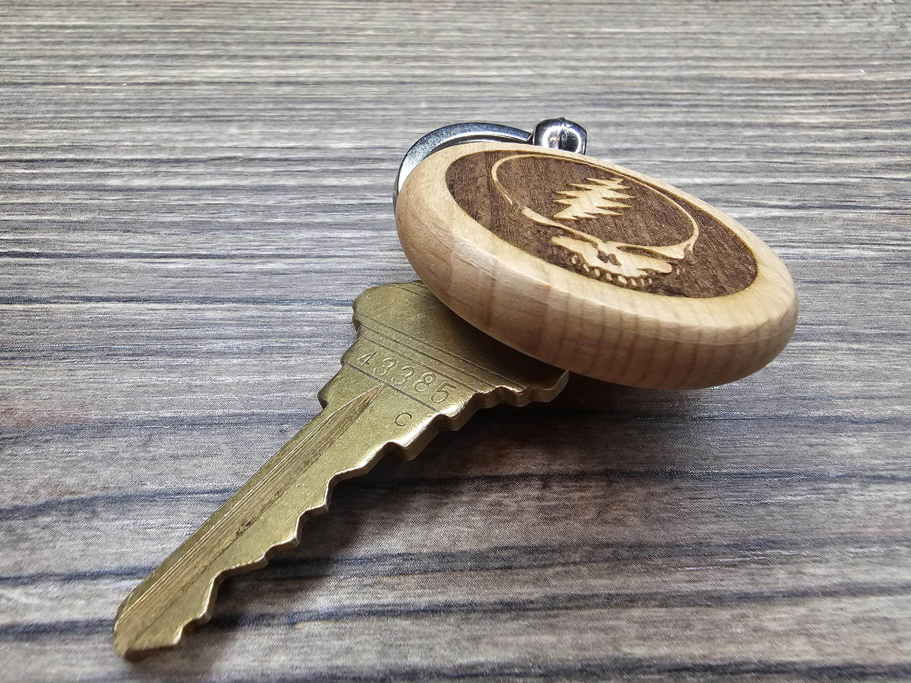 Grateful Dead steal your face keychain - Bag Charm – double-sided laser engraved wood with stainless steel keyring, music fan gift