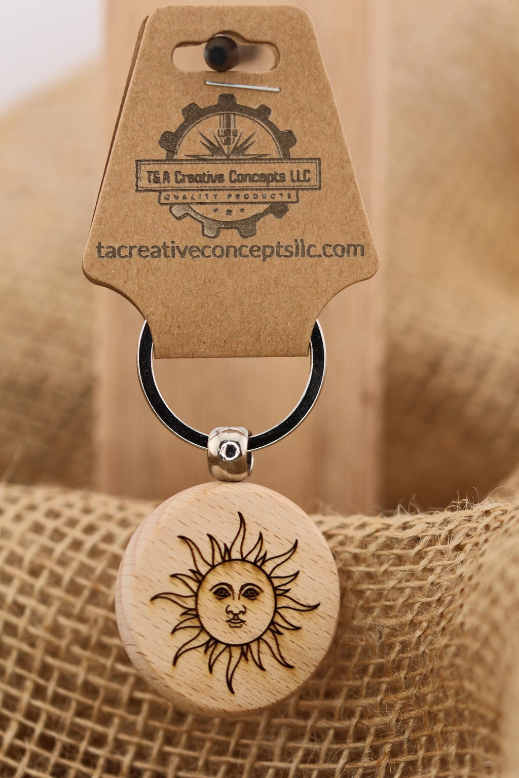 Laser engraved mystical sun keychain - bag charm: boho spiritual gift