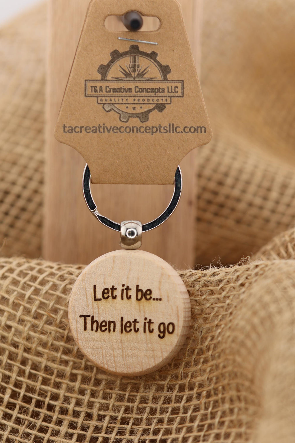 Let it be then let it go keychain / bag charm– double-sided laser engraved wood with stainless steel keyring, inspirational music gift