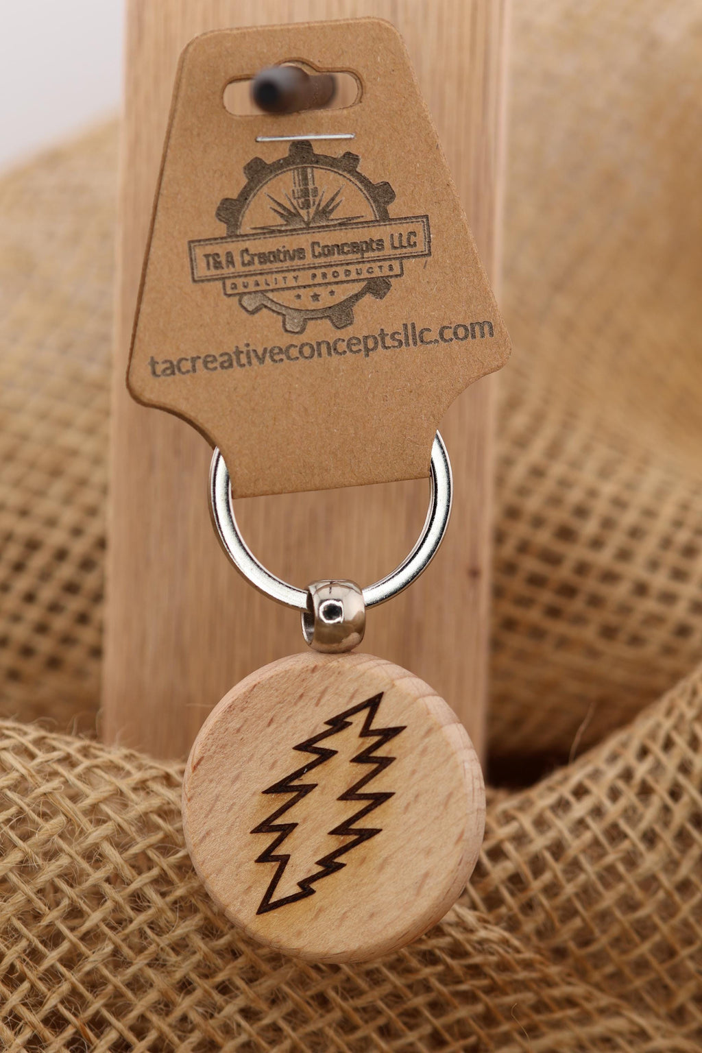 Grateful dead 13 point bolt keychain / bag charm – double-sided laser engraved wood with stainless steel keyring, music fan gift