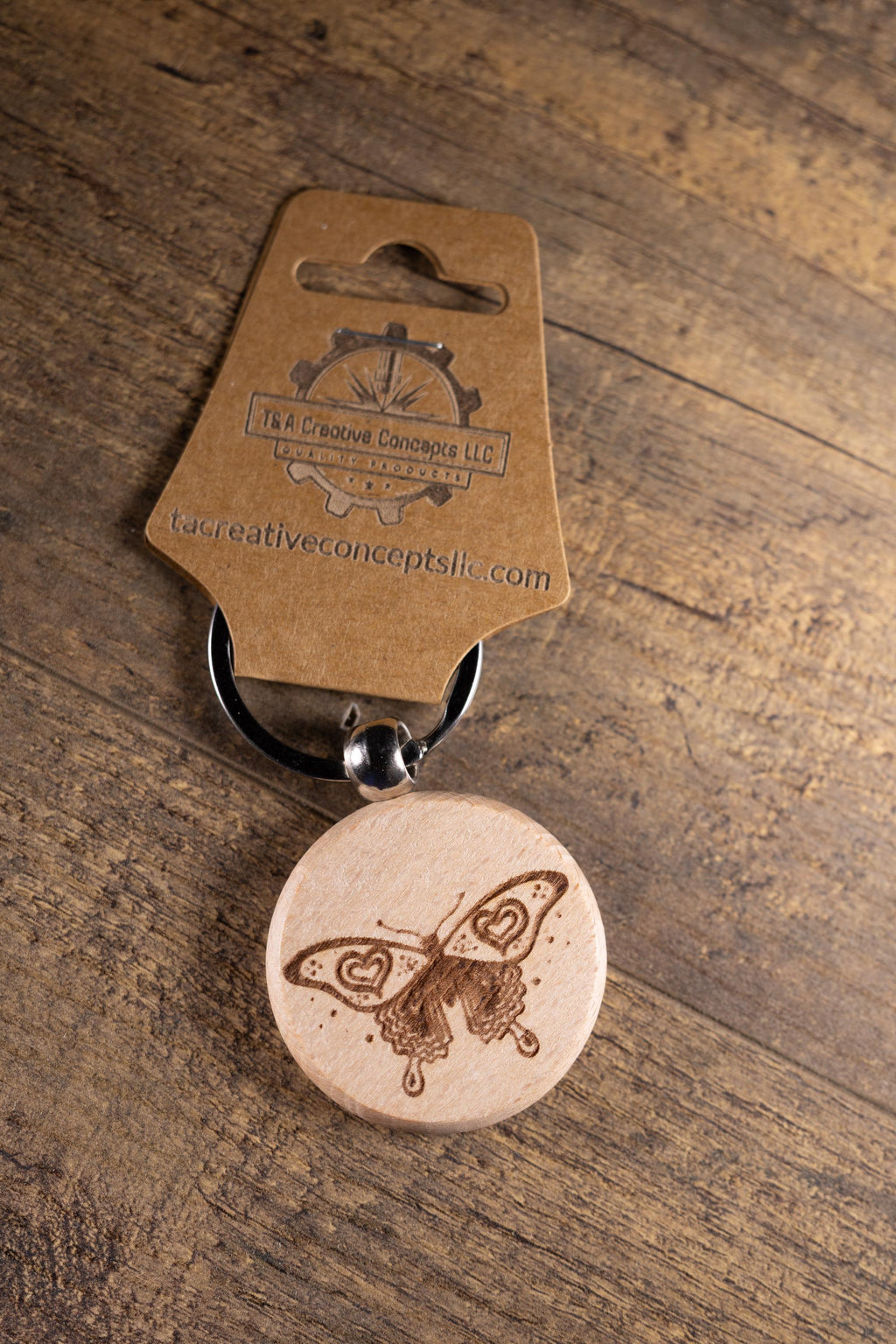 Laser Engraved Wood Butterfly Keychain / Bag Charm – Hardwood with Stainless Hardware – Nature Lover Gift