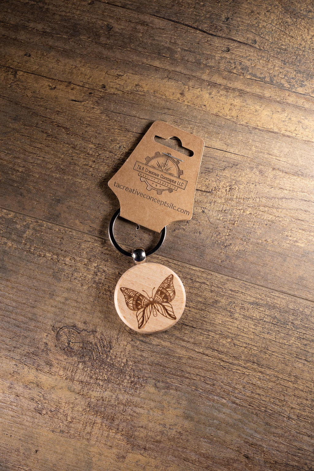 Laser Engraved Wood Butterfly Keychain / Bag Charm – Hardwood with Stainless Hardware – Nature Lover Gift