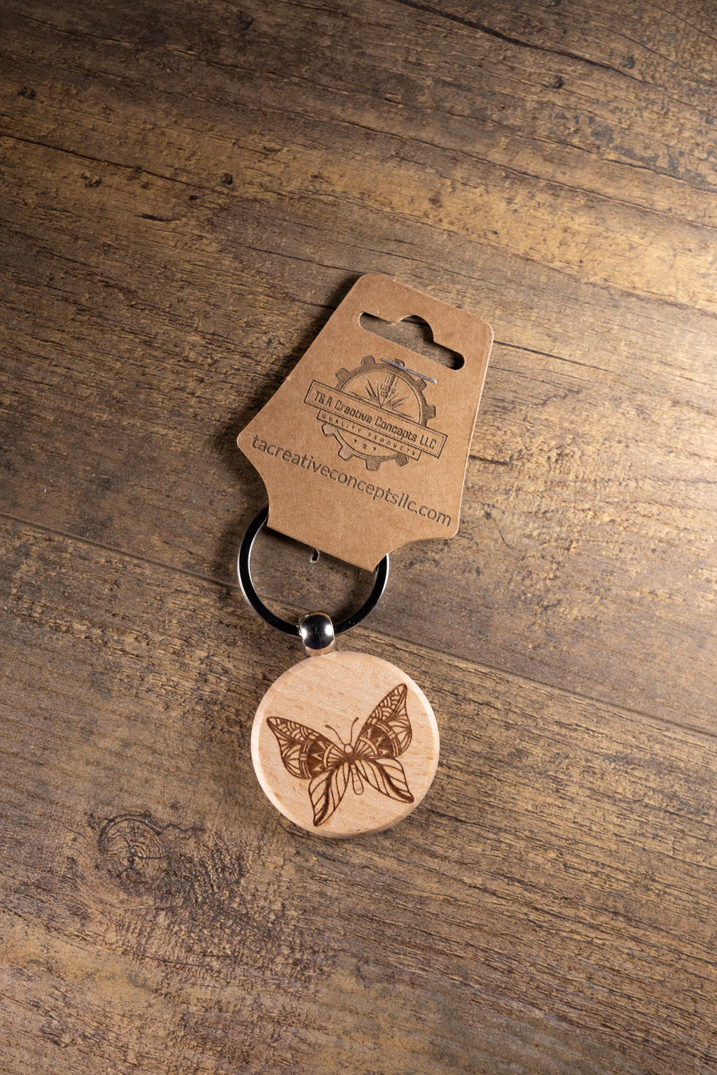 Laser Engraved Wood Butterfly Keychain / Bag Charm – Hardwood with Stainless Hardware – Nature Lover Gift