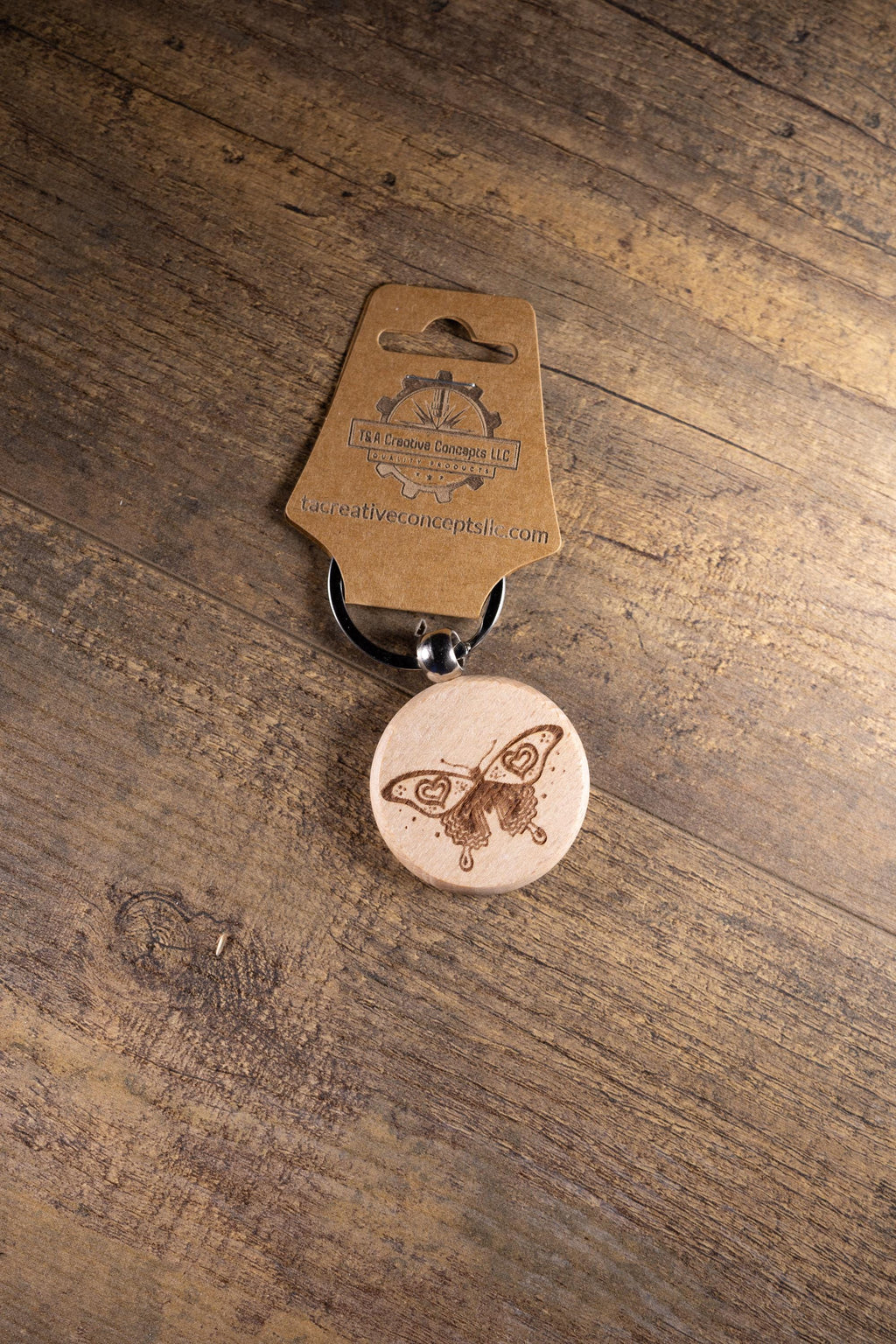 Laser Engraved Wood Butterfly Keychain / Bag Charm – Hardwood with Stainless Hardware – Nature Lover Gift