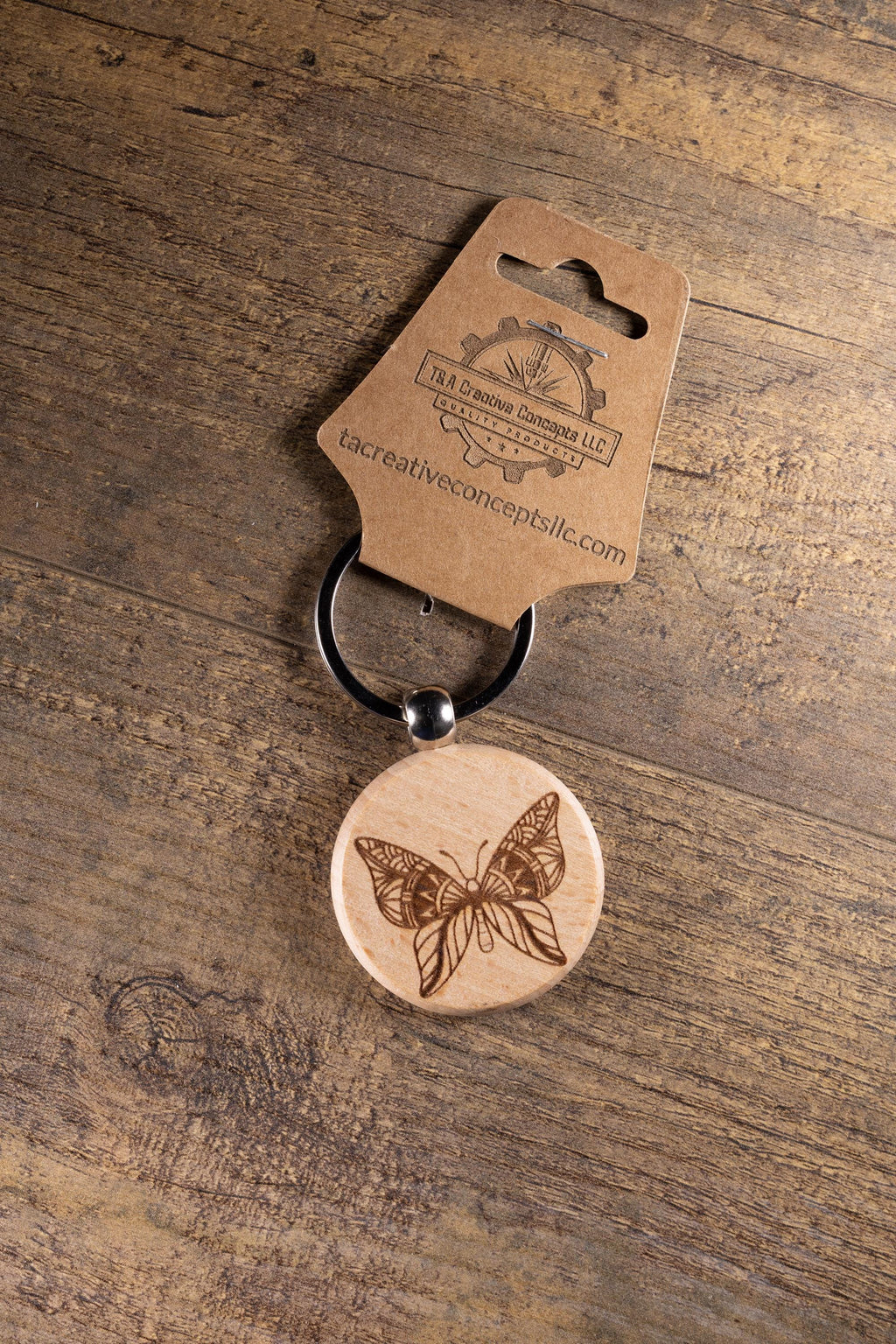 Laser Engraved Wood Butterfly Keychain / Bag Charm – Hardwood with Stainless Hardware – Nature Lover Gift