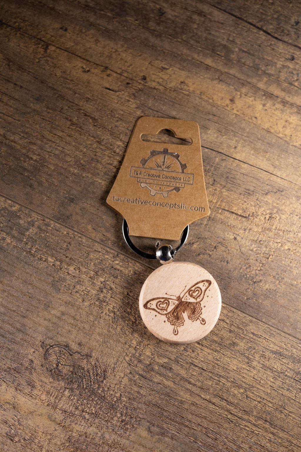 Laser Engraved Wood Butterfly Keychain / Bag Charm – Hardwood with Stainless Hardware – Nature Lover Gift