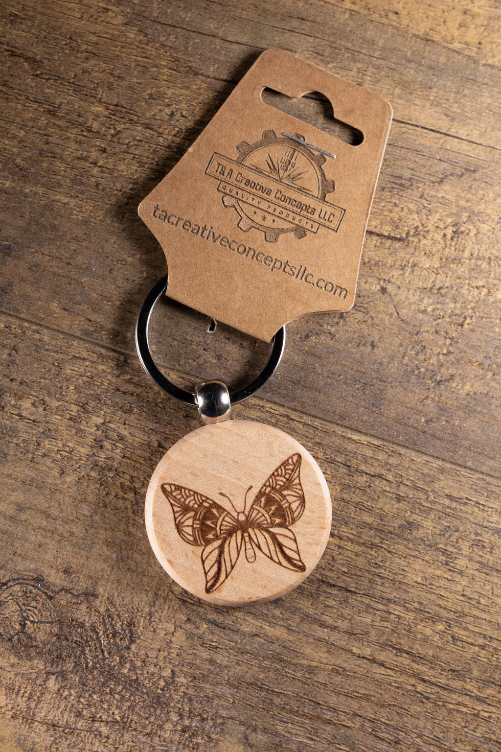 Laser Engraved Wood Butterfly Keychain / Bag Charm – Hardwood with Stainless Hardware – Nature Lover Gift