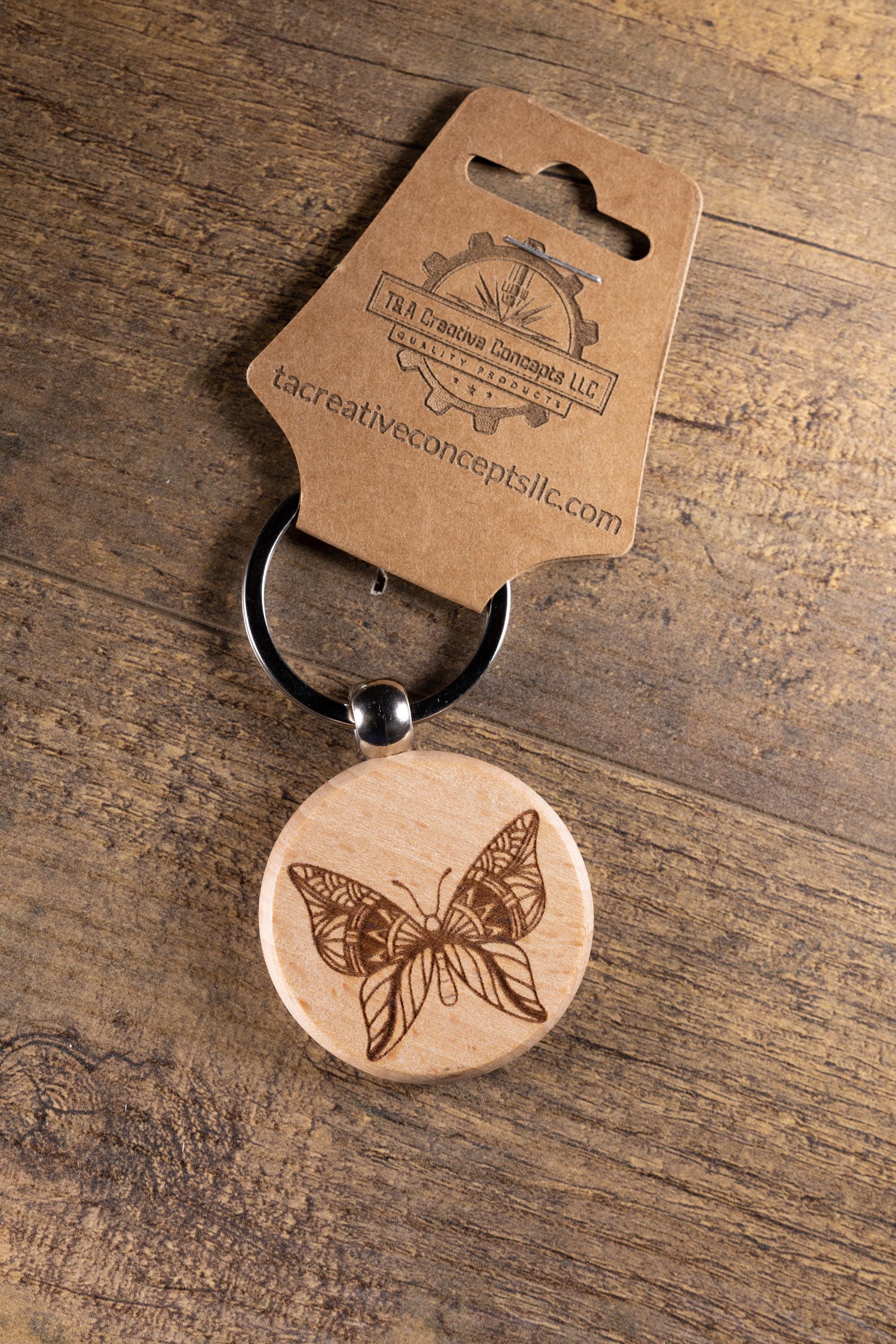 Laser Engraved Wood Butterfly Keychain / Bag Charm – Hardwood with Stainless Hardware – Nature Lover Gift