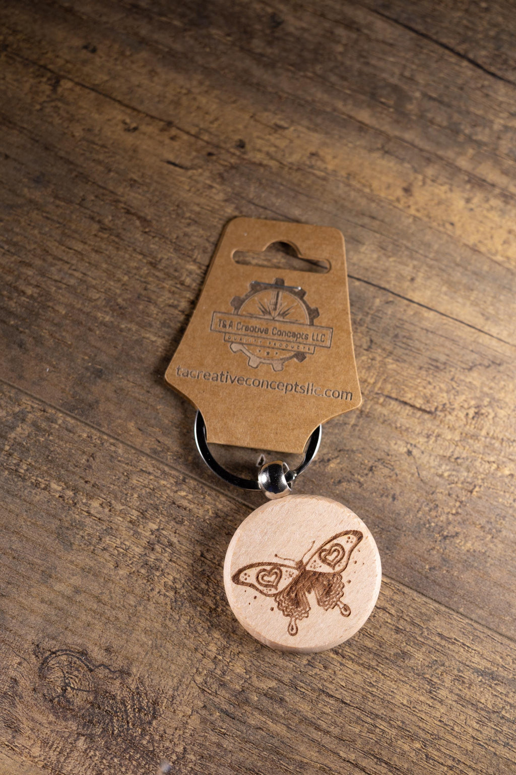 Laser Engraved Wood Butterfly Keychain / Bag Charm – Hardwood with Stainless Hardware – Nature Lover Gift
