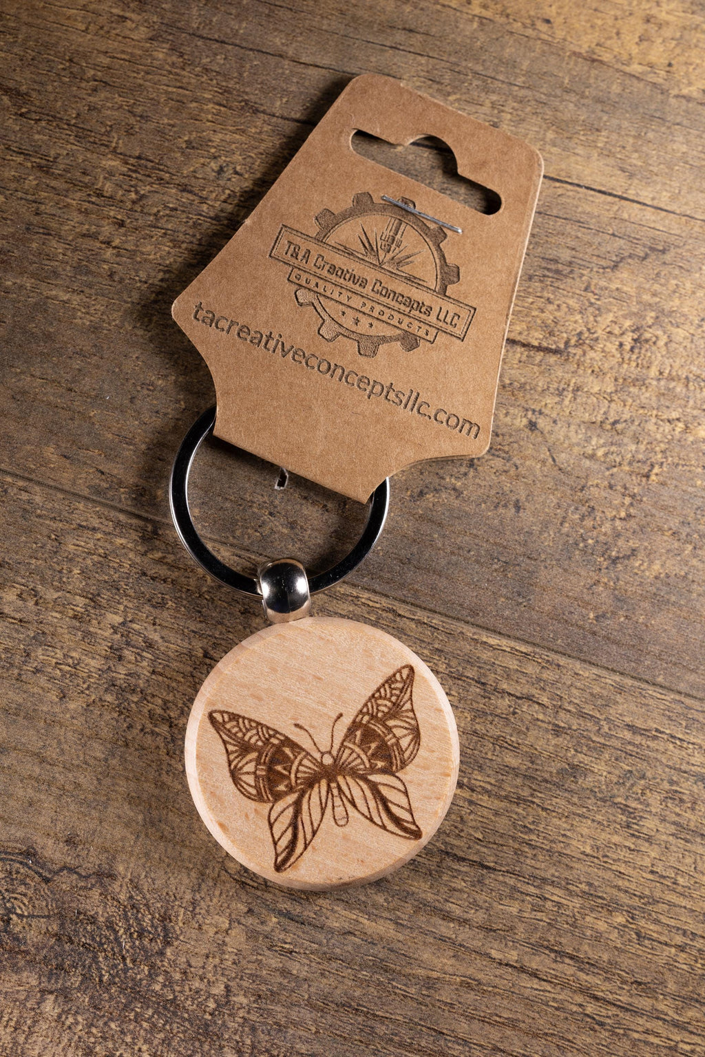Laser Engraved Wood Butterfly Keychain / Bag Charm – Hardwood with Stainless Hardware – Nature Lover Gift