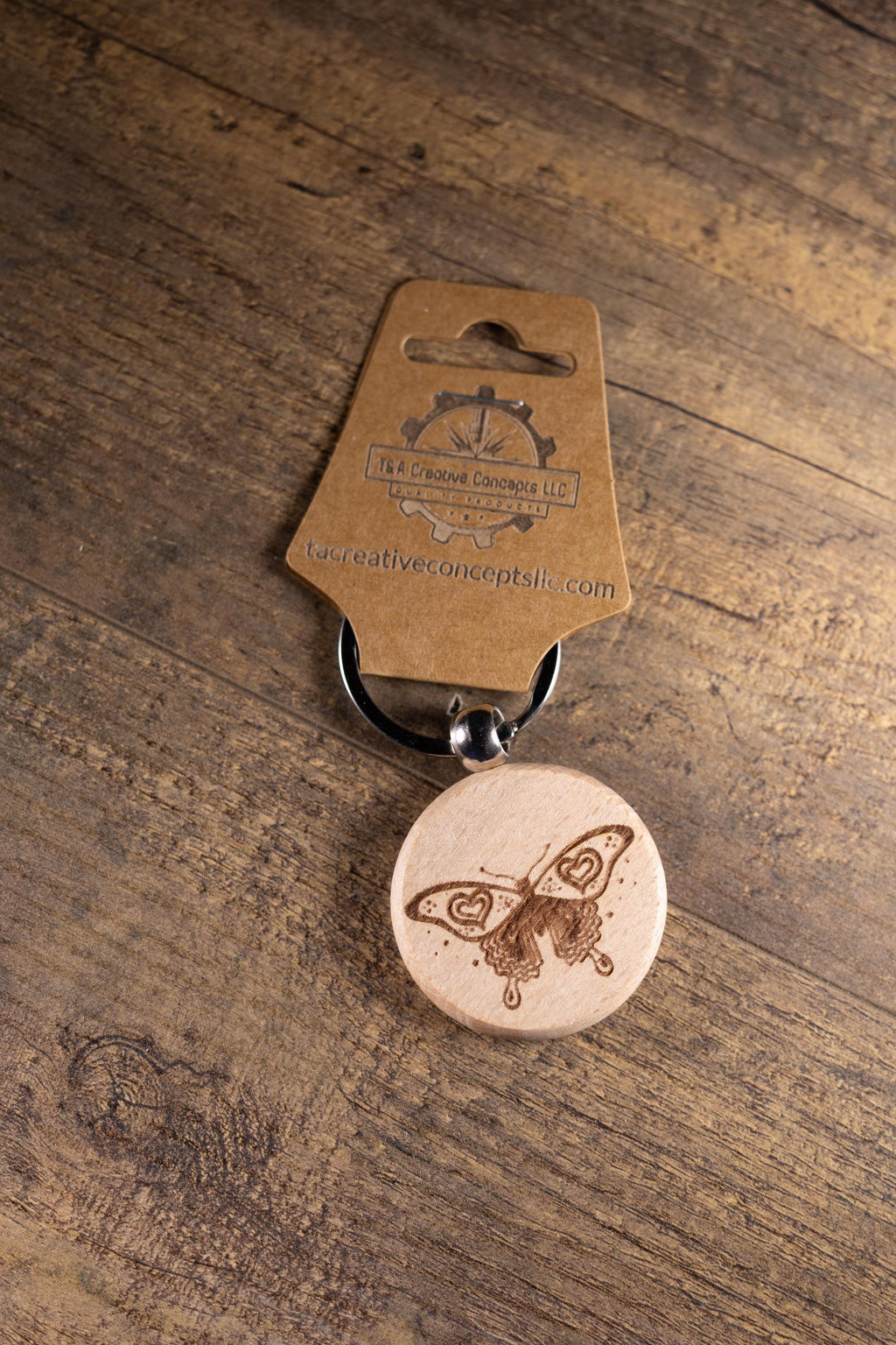 Laser Engraved Wood Butterfly Keychain / Bag Charm – Hardwood with Stainless Hardware – Nature Lover Gift
