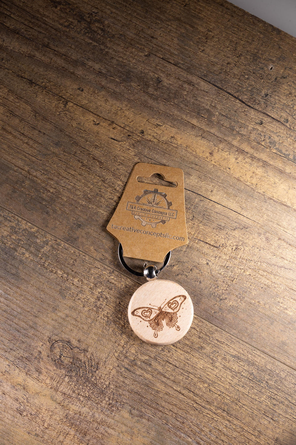 Laser Engraved Wood Butterfly Keychain / Bag Charm – Hardwood with Stainless Hardware – Nature Lover Gift