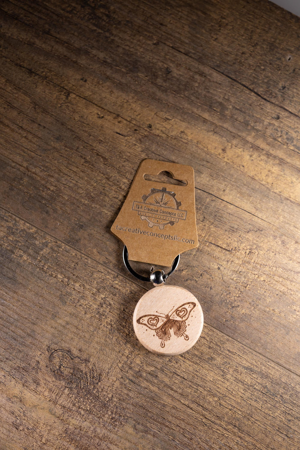 Laser Engraved Wood Butterfly Keychain / Bag Charm – Hardwood with Stainless Hardware – Nature Lover Gift