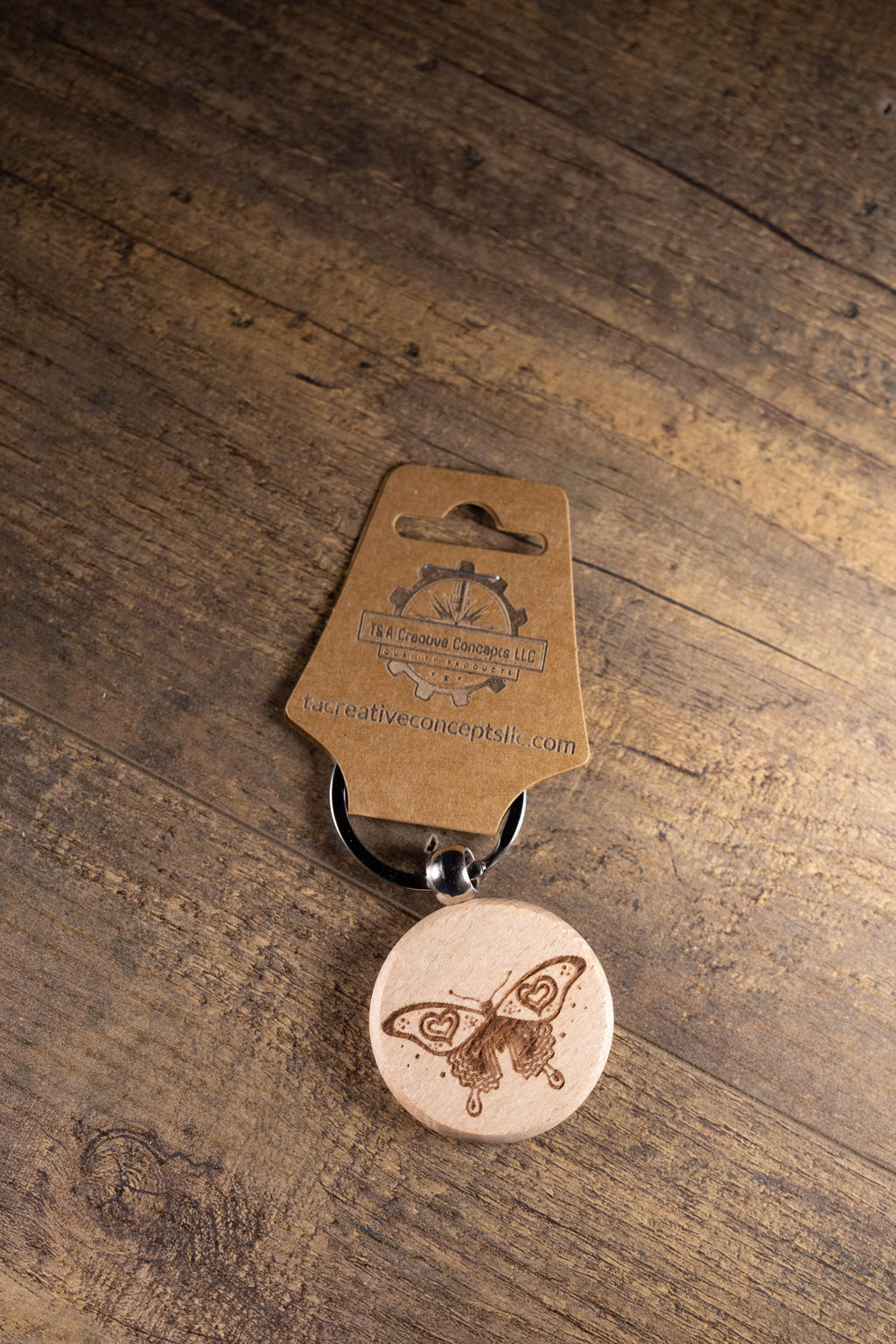 Laser Engraved Wood Butterfly Keychain / Bag Charm – Hardwood with Stainless Hardware – Nature Lover Gift