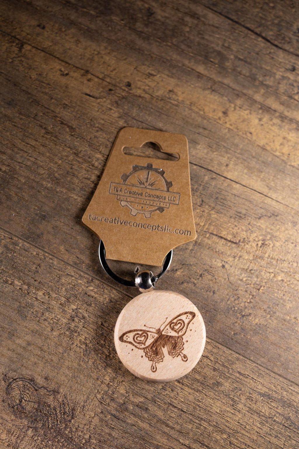 Laser Engraved Wood Butterfly Keychain / Bag Charm – Hardwood with Stainless Hardware – Nature Lover Gift