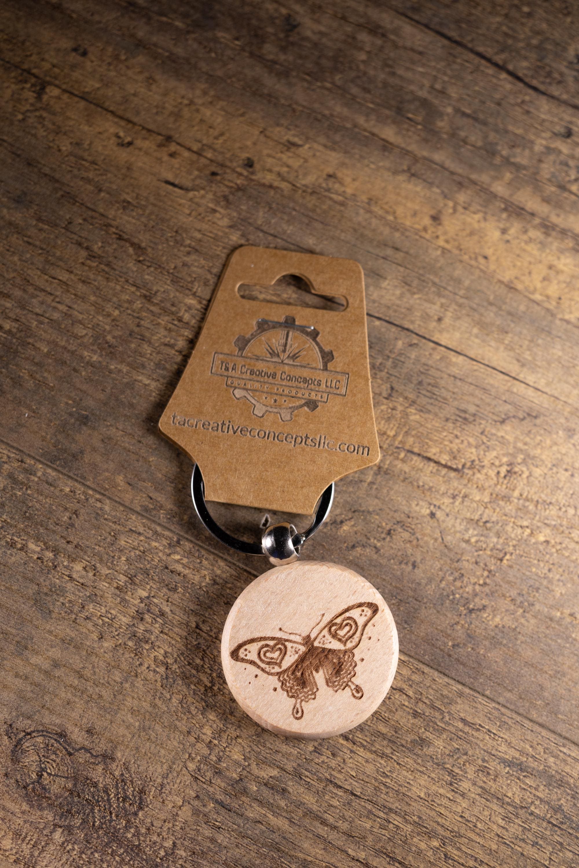 Laser Engraved Wood Butterfly Keychain / Bag Charm – Hardwood with Stainless Hardware – Nature Lover Gift