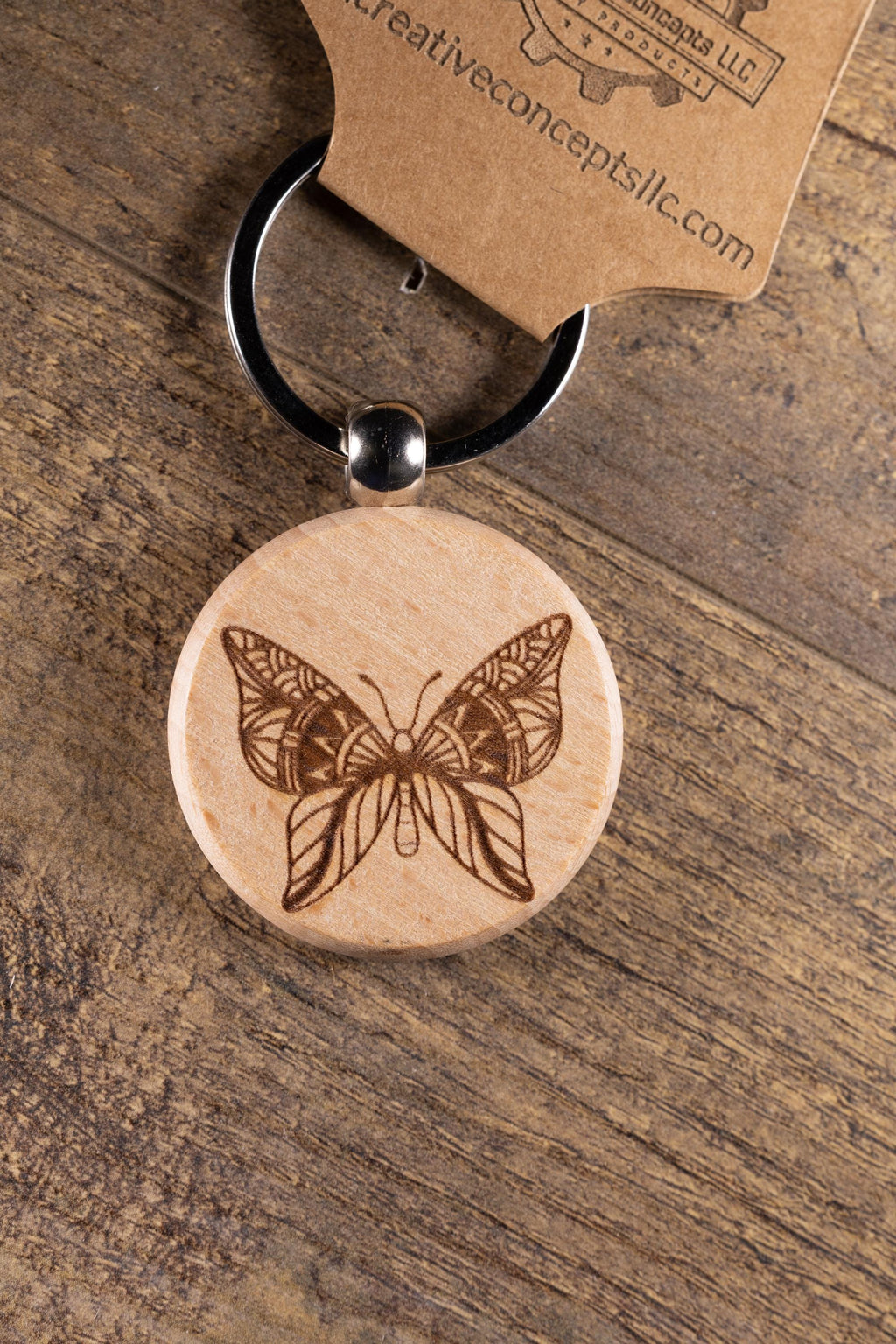 Laser Engraved Wood Butterfly Keychain / Bag Charm – Hardwood with Stainless Hardware – Nature Lover Gift