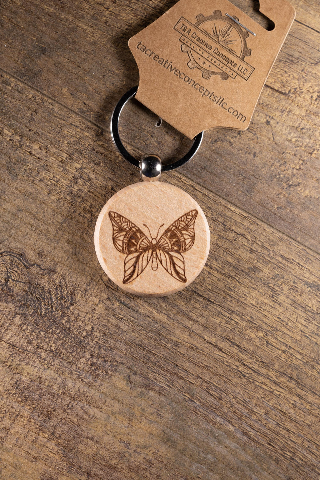Laser Engraved Wood Butterfly Keychain / Bag Charm – Hardwood with Stainless Hardware – Nature Lover Gift