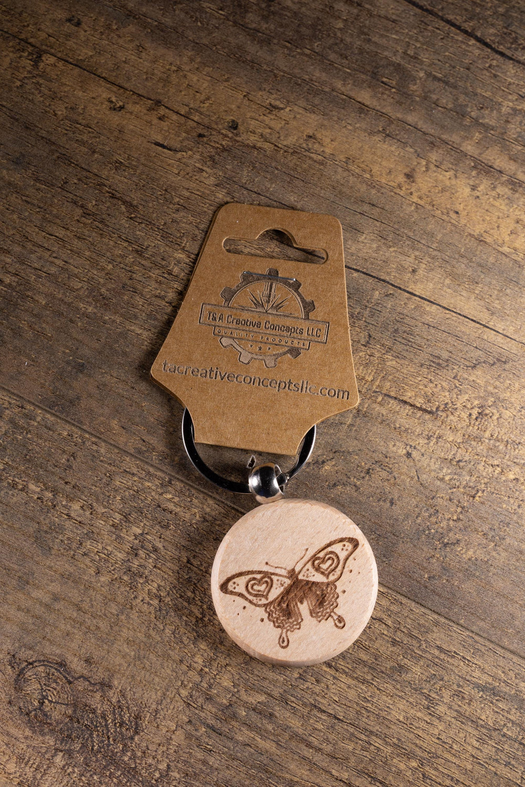 Laser Engraved Wood Butterfly Keychain / Bag Charm – Hardwood with Stainless Hardware – Nature Lover Gift