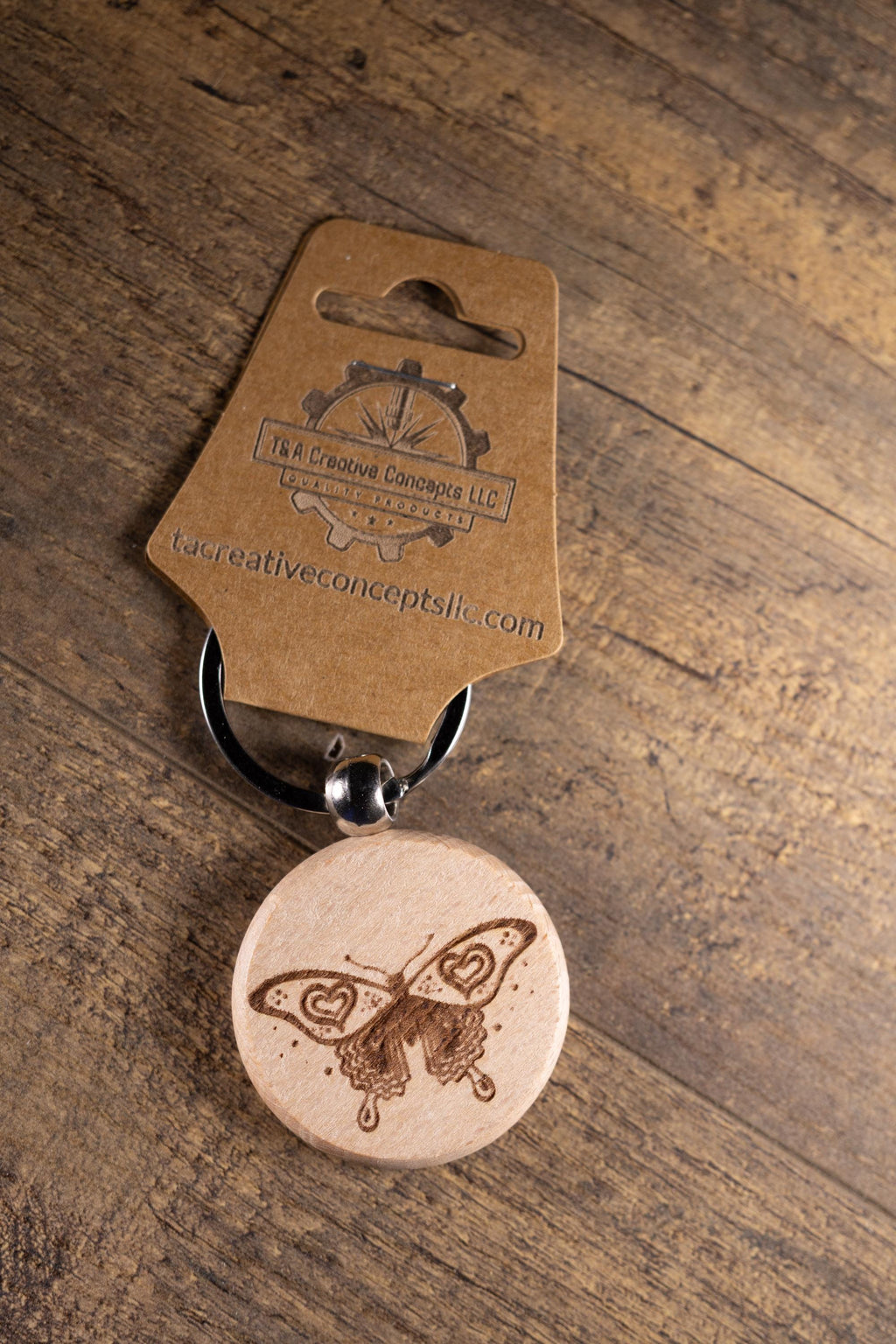 Laser Engraved Wood Butterfly Keychain / Bag Charm – Hardwood with Stainless Hardware – Nature Lover Gift