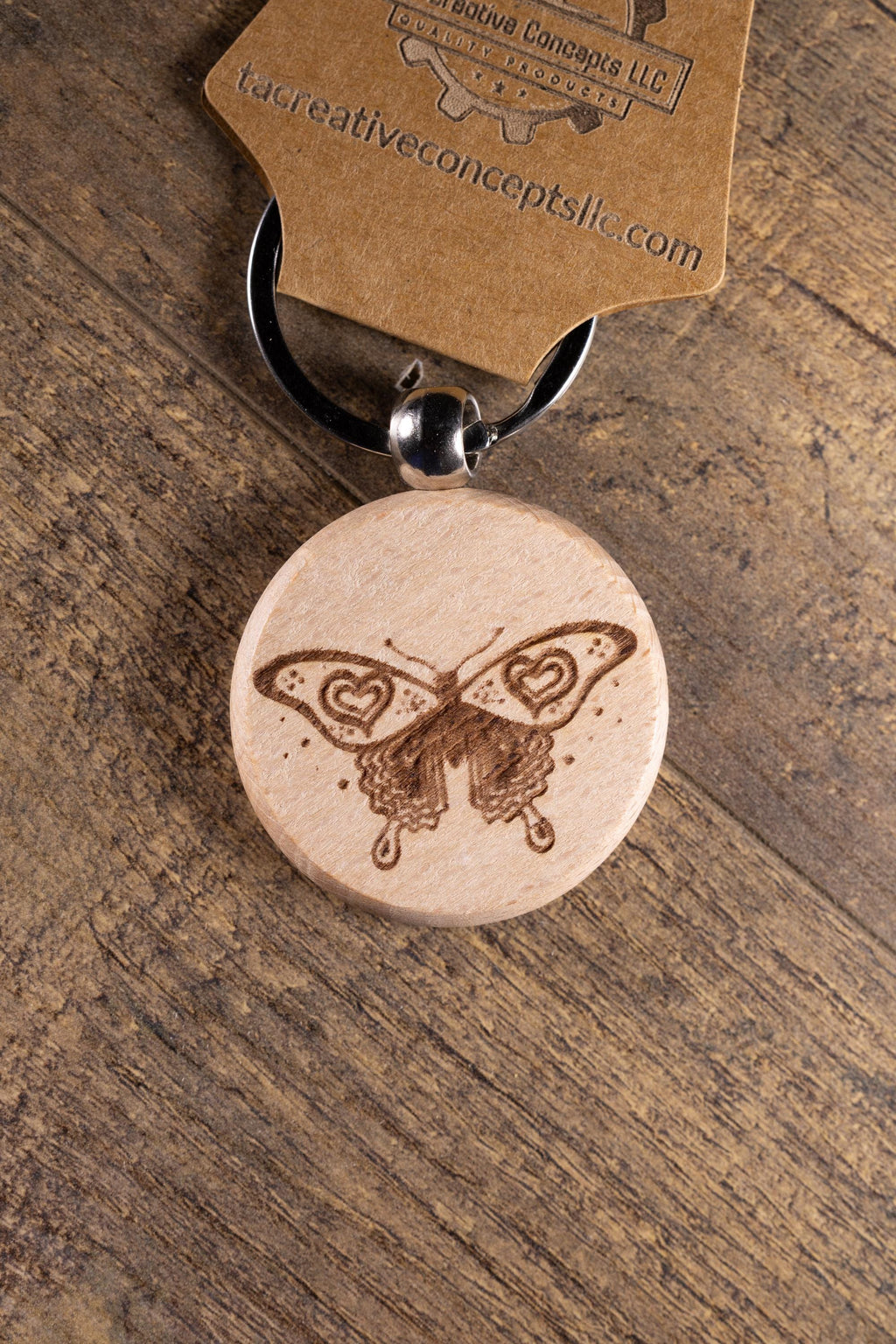 Laser Engraved Wood Butterfly Keychain / Bag Charm – Hardwood with Stainless Hardware – Nature Lover Gift
