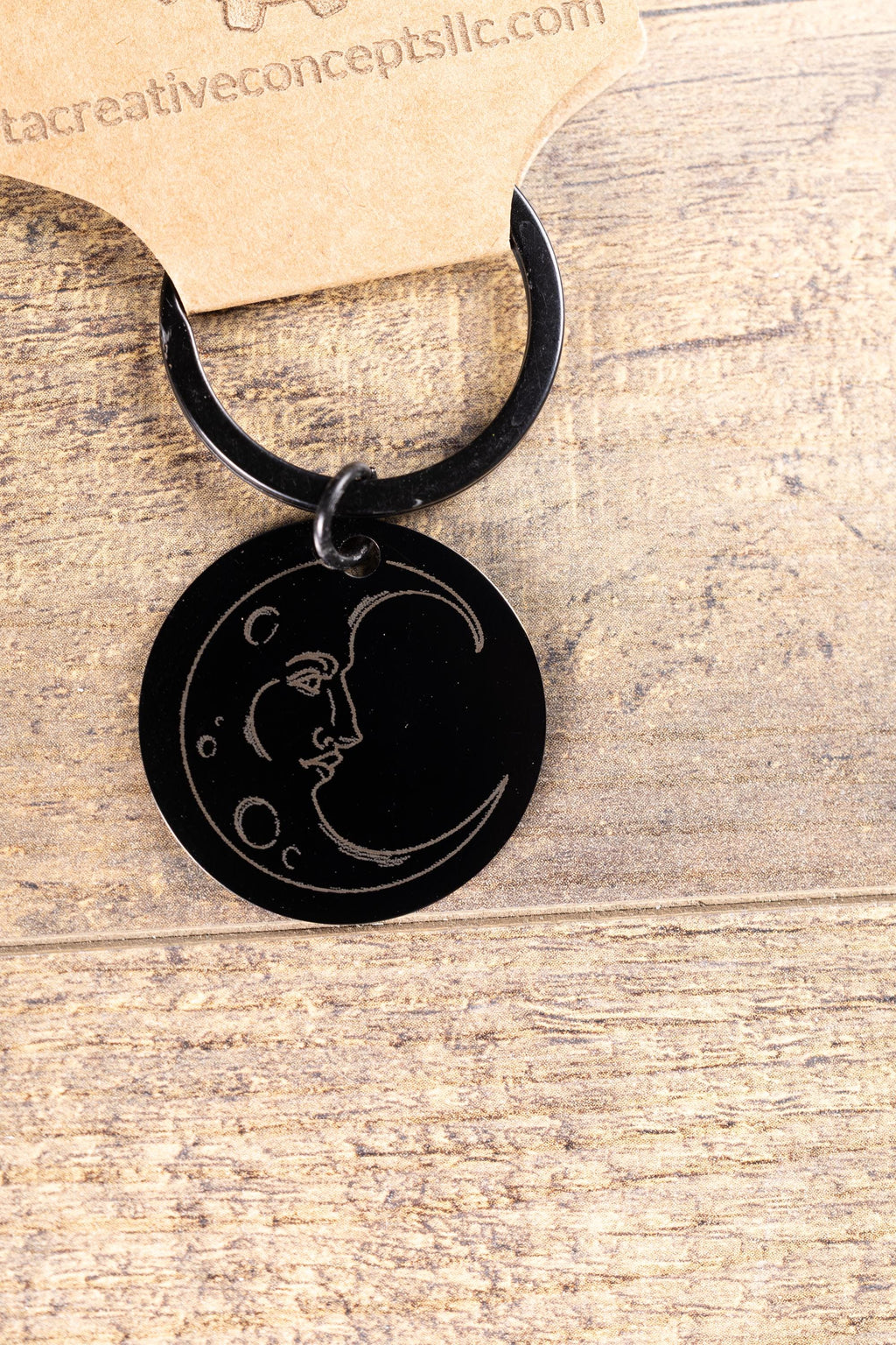 Black stainless steel moon keychain: laser engraved celestial gift