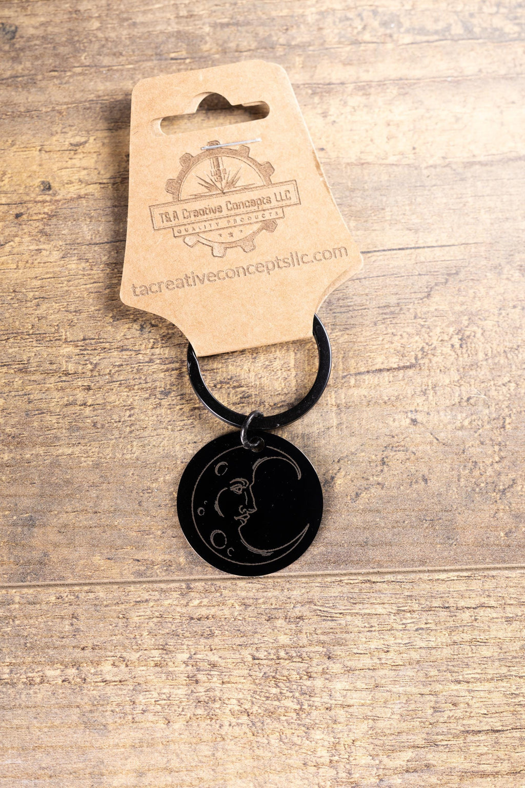 Black stainless steel moon keychain: laser engraved celestial gift