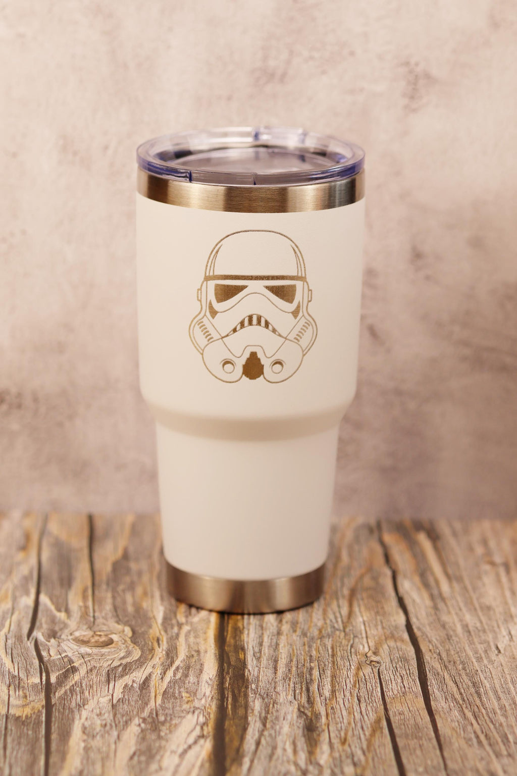 Laser engraved stormtrooper tumbler: 30oz insulated star wars travel cup