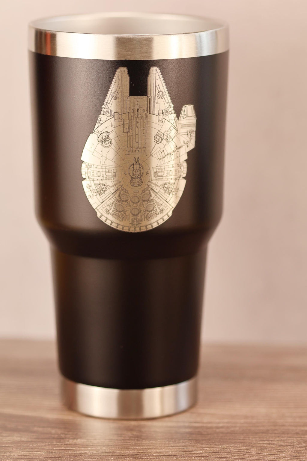 Millennium falcon tumbler: laser engraved star wars travel cup