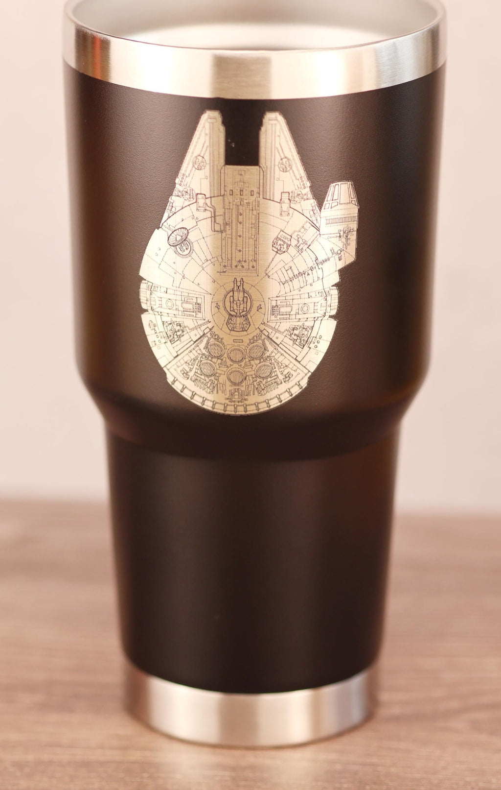 Millennium falcon tumbler: laser engraved star wars travel cup