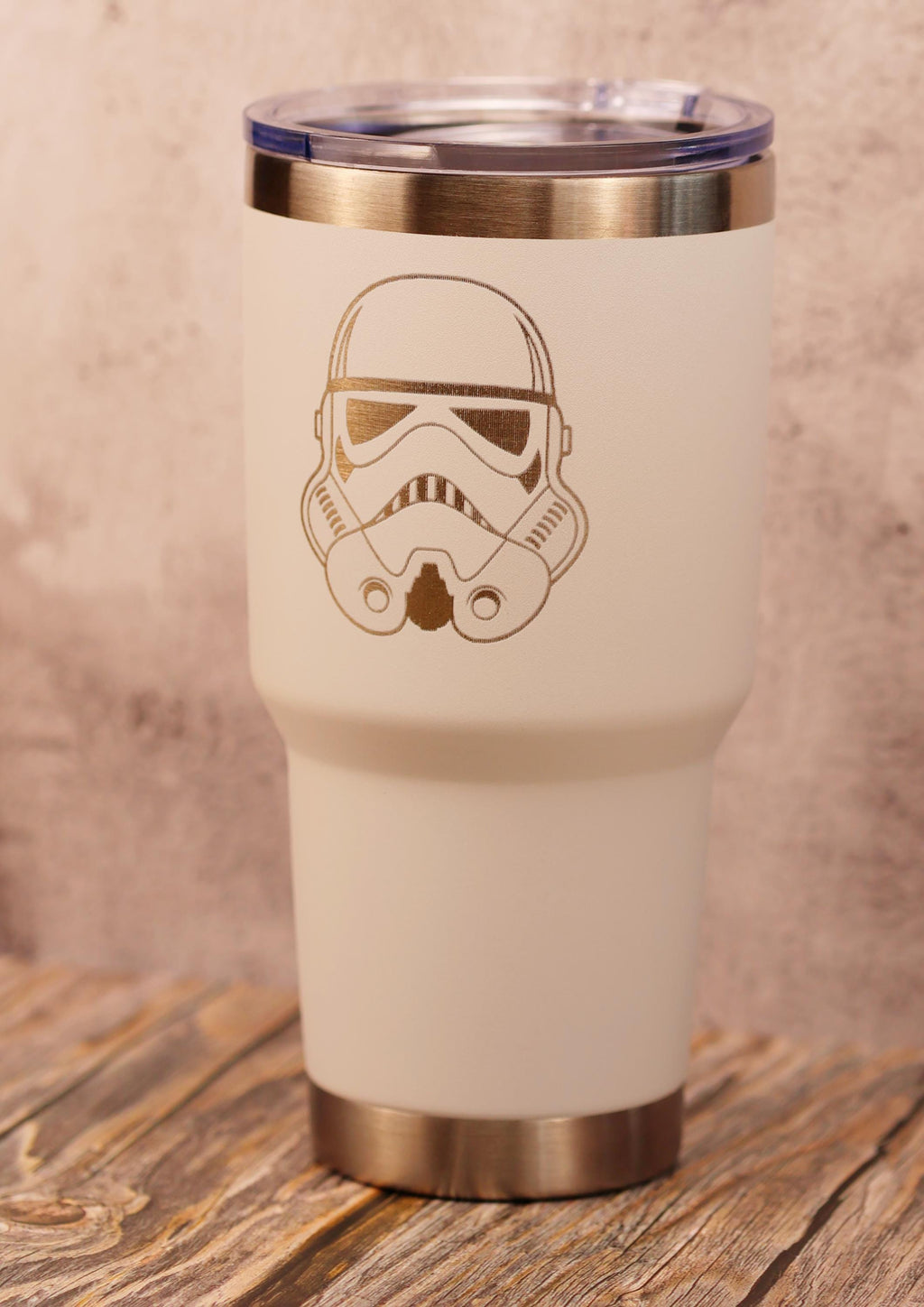 Laser engraved stormtrooper tumbler: 30oz insulated star wars travel cup