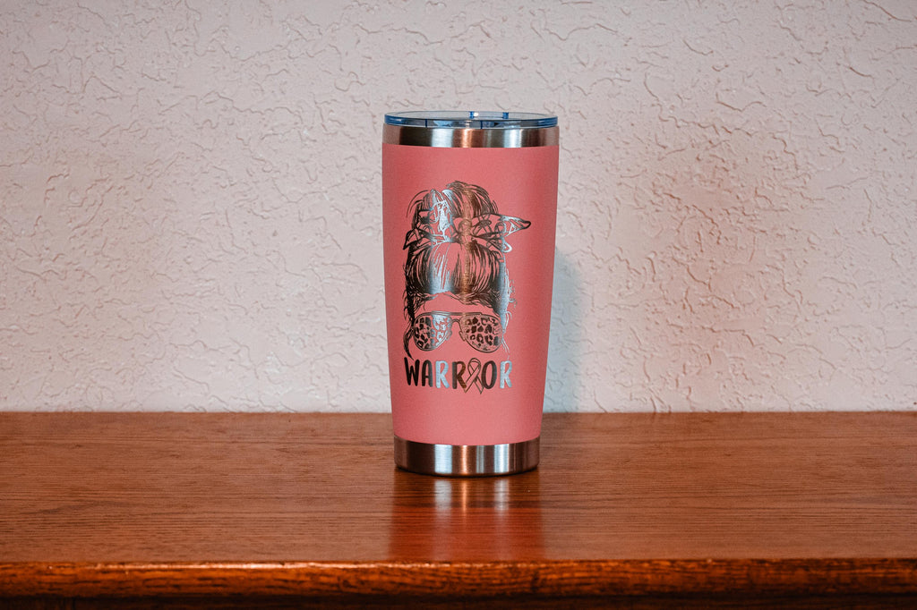 Pink “Warrior” 20oz Stainless Steel Tumbler – Breast Cancer Awareness – Five Dollar Donation to Susan G. Komen Foundation